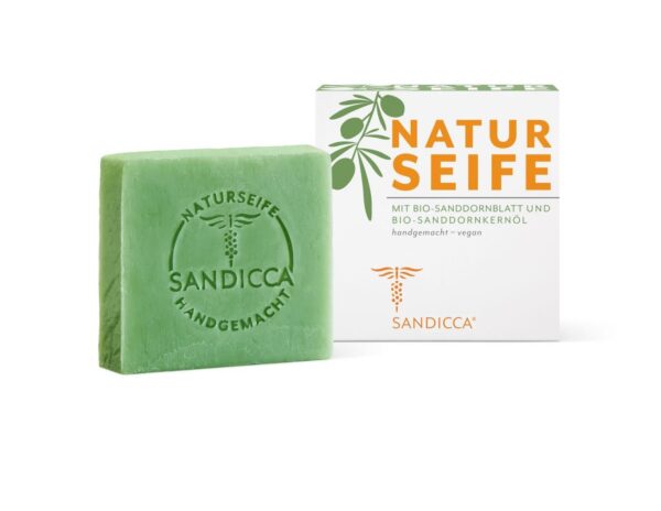 Pflegende Naturseife mit Bio-Sanddornblatt und -kernöl