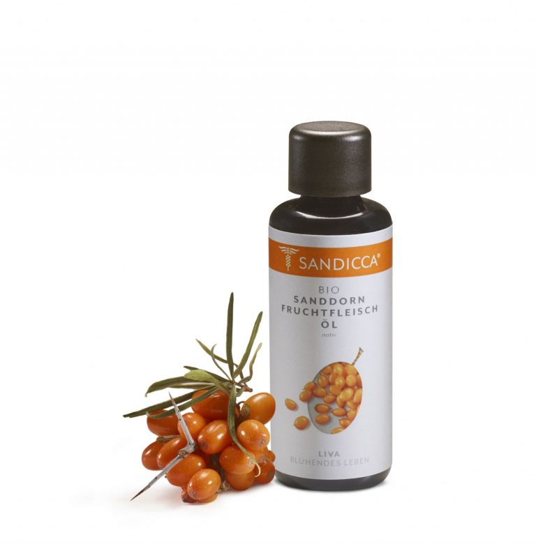 Bio Sanddorn Fruchtfleischöl aus Österreich, Provitamin A, Vitamin E, Vitamin B12, 100% vegan, kaltgepresst und nativ. Bestens geeignet für Bio Aromapflege